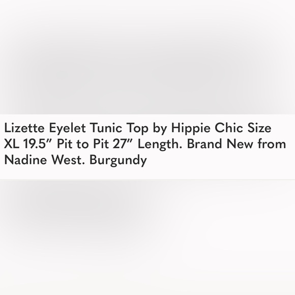 Shirt Top Tunic Lizette Eyelet Size XL 19.5” Pit to Pit 27”L by Hippie Chic - Picture 7 of 9